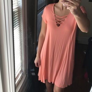 Coral Shift Dress - Crossed Front
